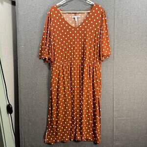 Girl With Curves Knit Midi Dress with Flutter Sleeve Gingerbread Dot Size LP